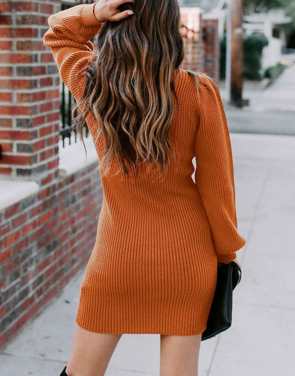 Women Turtleneck Long Sleeve Knit Stretchable Elasticity Slim Sweater Bodycon Mini Sweater Dress