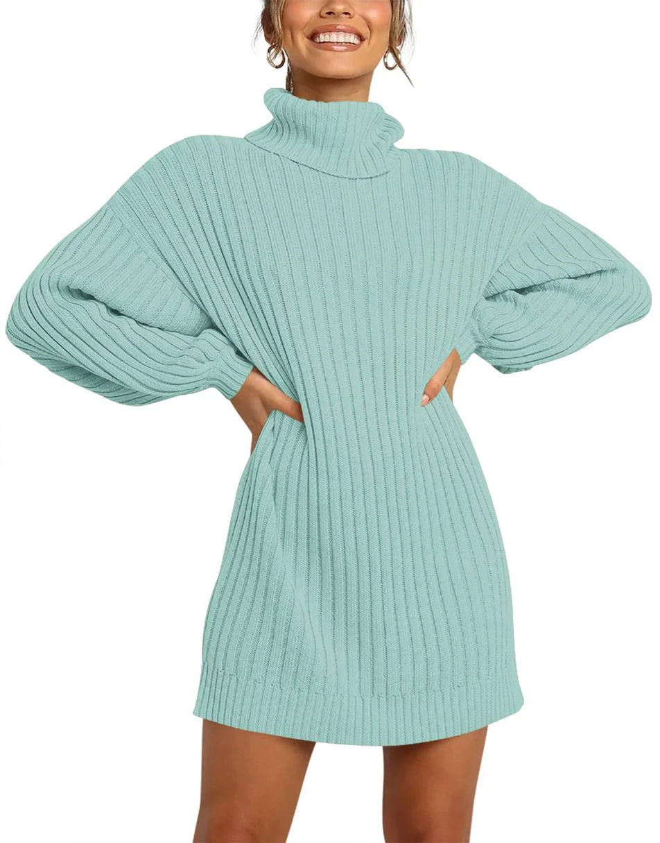 Women Turtleneck Oversized Sweater Pullover Dresses