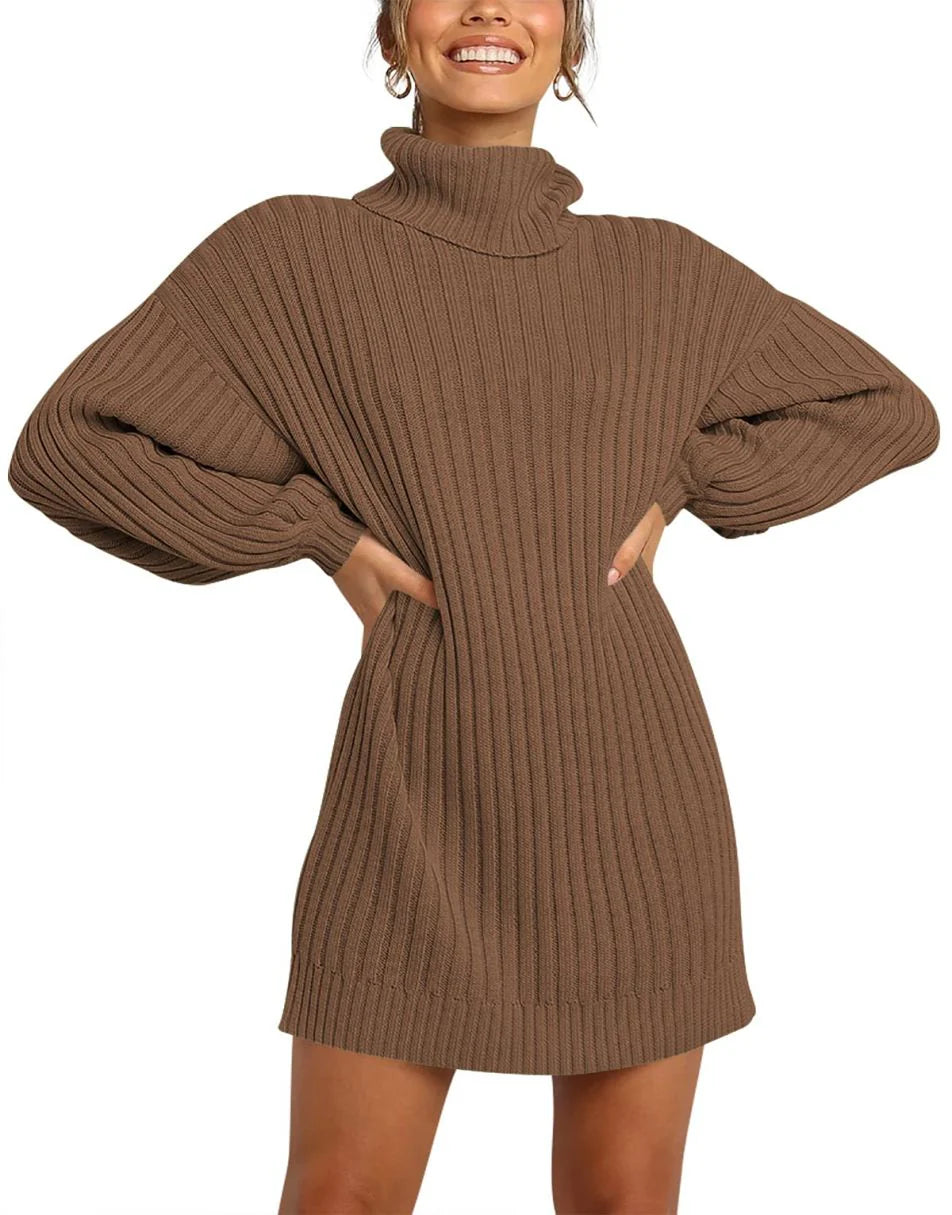 Women Turtleneck Oversized Sweater Pullover Dresses