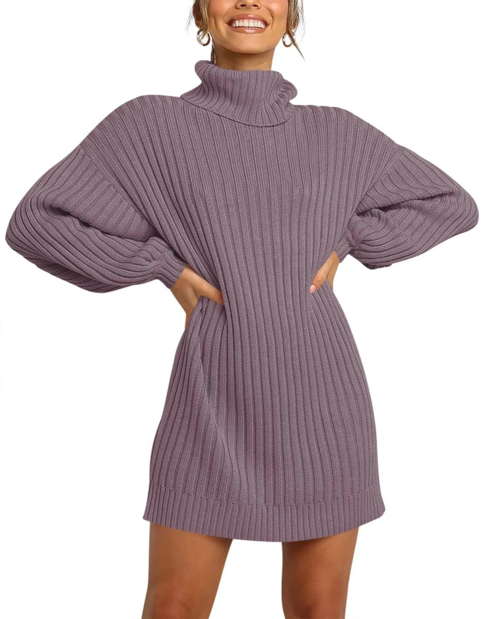Women Turtleneck Oversized Sweater Pullover Dresses