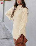 Women Turtleneck Long Sleeve Knit Stretchable Elasticity Slim Sweater Bodycon Mini Sweater Dress