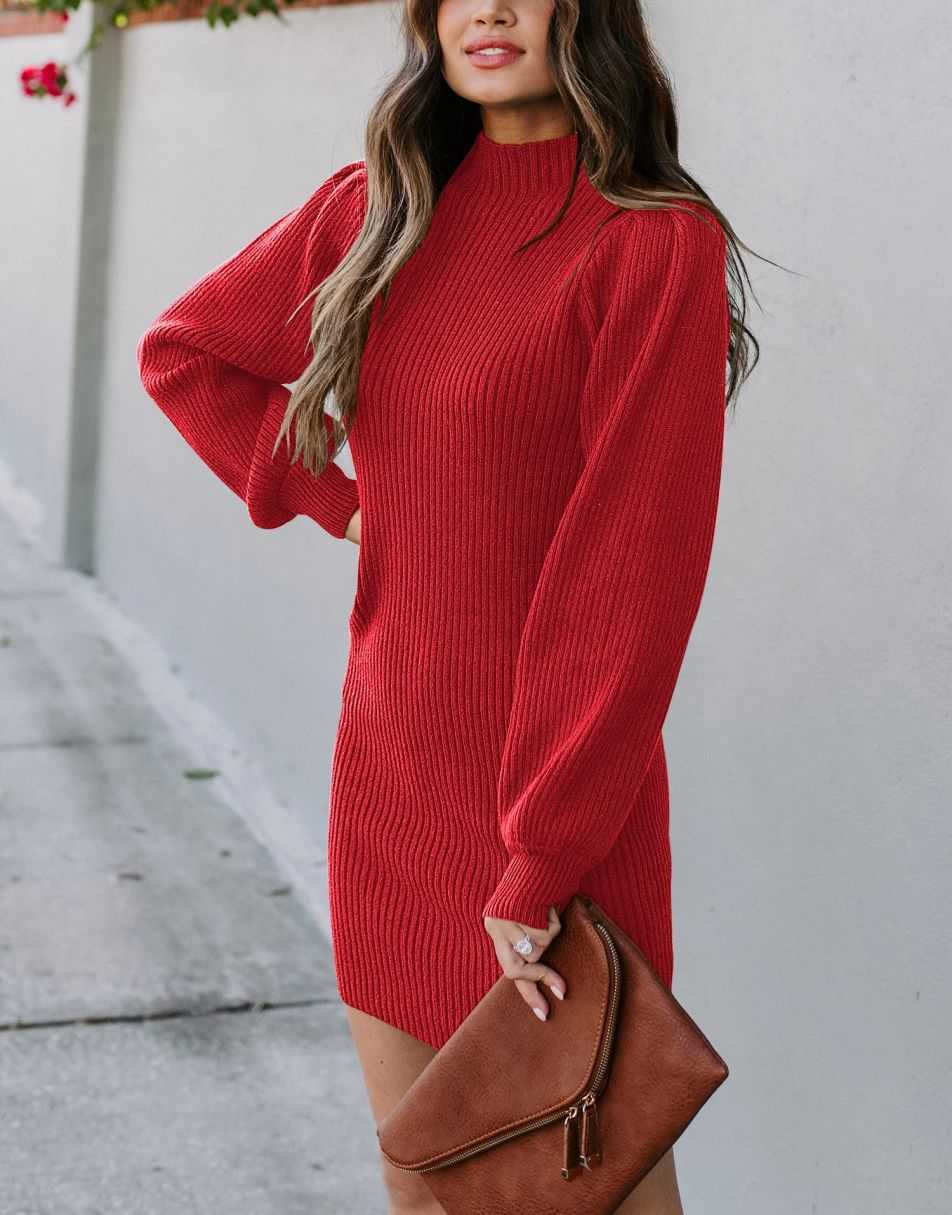 Women Turtleneck Long Sleeve Knit Stretchable Elasticity Slim Sweater Bodycon Mini Sweater Dress