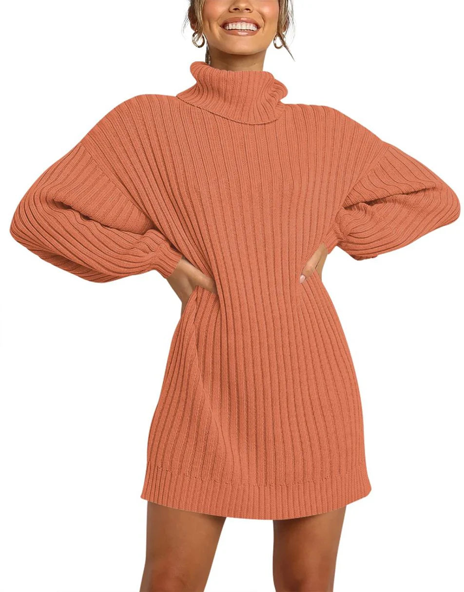 Women Turtleneck Oversized Sweater Pullover Dresses